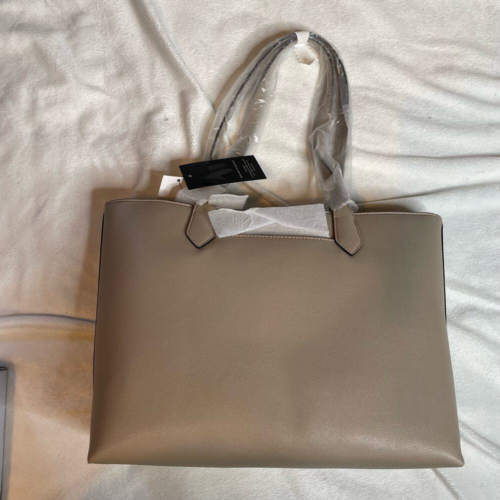 NINE WEST Harmon Pumice‎ NWT Tan Khaki Tote Bag Polyester Faux Leather - Picture 4 of 4